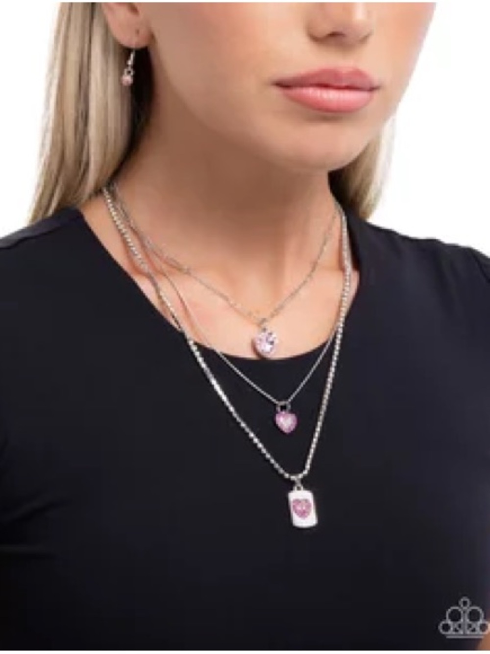paparazzi Silver-Layered Necklace with Pink Heart Pendants